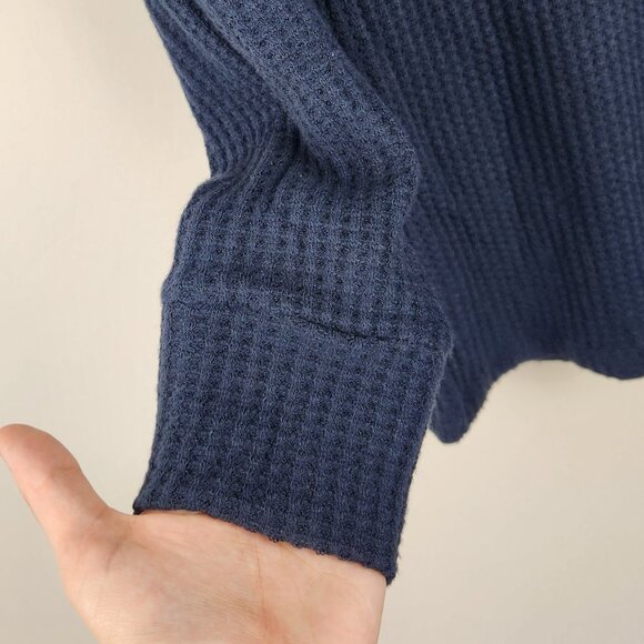LNA Revolve Cross Strap Waffle Knit Long Sleeve Thermal Sweater Top Navy Blue M - Picture 6 of 8